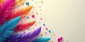 Vibrant colored feathers and glossy beads create a festive and joyful background image perfect for design projects and Royalty Free Stock Photo