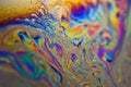 Vibrant colored multicolor psychedelic surface of soap bobble close-up