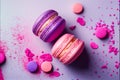 Vibrant colored pastel French macaroons in strawberry and berry flavours