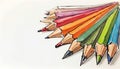 Vibrant Colored Pencils Arrayed in a Spectrum on White Surface Royalty Free Stock Photo