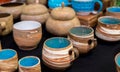 Vibrant colored pottery sold at street market