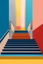 Vibrant Colored Staircase Amidst Geometrically Painted Walls