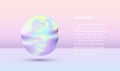 Vibrant colored vaporwave styled abstract ball shape with holographic texture on violet and pink background