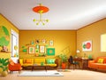 Vibrant Colorful Aesthetic Modern Living Room Illustration. Generative AI