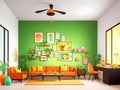 Vibrant Colorful Aesthetic Modern Living Room Illustration. Generative AI