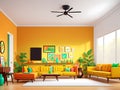 Vibrant Colorful Aesthetic Modern Living Room Illustration. Generative AI