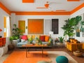 Vibrant Colorful Aesthetic Modern Living Room Illustration. Generative AI