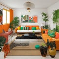 Vibrant Colorful Aesthetic Modern Living Room Illustration. Generative AI