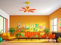 Vibrant Colorful Aesthetic Modern Living Room Illustration. Generative AI