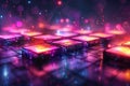 Abstract Futuristic Cubes Glowing with Neon Lights and Bokeh Royalty Free Stock Photo