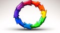 Colorful Circular Arrows Illustrate Cyclical Process on white backdrop.