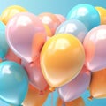 Vibrant colorful balloons over blue color background. Created with generative Ai technology. Created with generative Ai