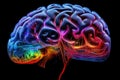 Vibrant colorful brain, Neurons synapses, memory neurotransmitters cortex, neuroplasticity, intelligence, gray matter, hippocampus