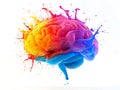 vibrant, colorful brain splash with dynamic paint splatters on white background. ai generative