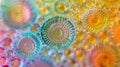 A vibrant and colorful closeup of diatom colonies each individual organism displaying a unique geometric pattern and
