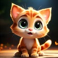 A vibrant colorful 3D cartoon kitten in sitting position with big round eyes