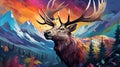 a vibrant and colorful deer in the forest , AI-generated