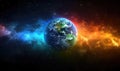 Vibrant and colorful digital artwork of Earth in space with a unique gradient, blending blue Royalty Free Stock Photo