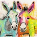 Vibrant And Colorful Donkey Portraits In Mixed Media