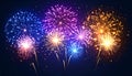 Vibrant colorful fireworks exploding in dark night sky Royalty Free Stock Photo