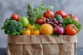 Vibrant and Colorful Fresh Fruits and Vegetables in a Brown Paper Bag. Concept Fresh Produce,