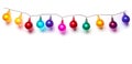 Vibrant colorful glass bulbs. Multi-colored electric lights on white background