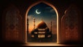 Eid-al fitr background of window with mosque