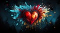vibrant and colorful heart with explosive colors, love and romance, valentine and romantic emotion concept