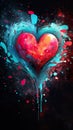 vibrant and colorful heart with explosive colors, love and romance, valentine and romantic emotion concept