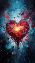 vibrant and colorful heart with explosive colors, love and romance, valentine and romantic emotion concept