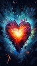 vibrant and colorful heart with explosive colors, love and romance, valentine and romantic emotion concept