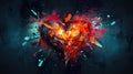 vibrant and colorful heart with explosive colors, love and romance, valentine and romantic emotion concept