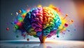 A vibrant, colorful human brain exploding with creative energy and imagination, symbolizing innovative thinking and boundless Royalty Free Stock Photo