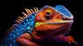 Vibrant Colorful Iguana On Black Background