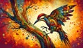 A vibrant, colorful illustration of a bird, possibly a woodpecker, ad Royalty Free Stock Photo