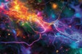 A vibrant and colorful illustration of neurotransmitters firing in the brain, representing chemical processes