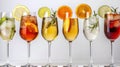 Colorful Display of Assorted Drinks - Water, Soda, Juice, Wine & Cocktails in Vibrant Glasses with Diverse Textures & Hues Royalty Free Stock Photo