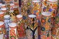 Vibrant colorful lampshades for sale at the Pune Crafts Mela in Maharashtra India, Interior decorative lamp shade of Tribal