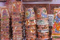 Vibrant colorful lampshades for sale at the Pune Crafts Mela in Maharashtra India, Interior decorative lamp shade of Tribal
