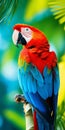 Vibrant Colorful Parrot On Branch: A Realist Lifelike Accuracy