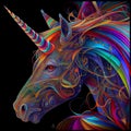 Vibrant colorful psychedelic unicorn artistic colors on black background