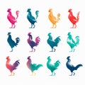 Vibrant Colorful Rooster Silhouettes: Chinese Iconography Logo Series