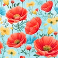 Vibrant and colorful seamless pattern spring blossoms background, hand painted with watercolors