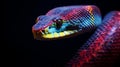 Vibrant Colorful Snake On Black Background - Bold Chromaticity