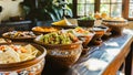 Traditional Mexican cuisine spread with guacamole and nachos.