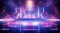 Vibrant and colorful stage with bright lights and futuristic design. Concert stage with neon lights and dazzling display Royalty Free Stock Photo