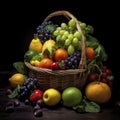 Close up a fruit basket create by AI