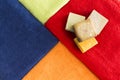 Vibrant colorful towels with organic soap Royalty Free Stock Photo