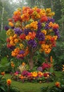 Vibrant Colorful Tree with Lush Tropical Flowers Royalty Free Stock Photo