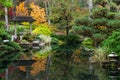 Colorful trees reflecting off the water in the Japanese Garden in autumn. Royalty Free Stock Photo